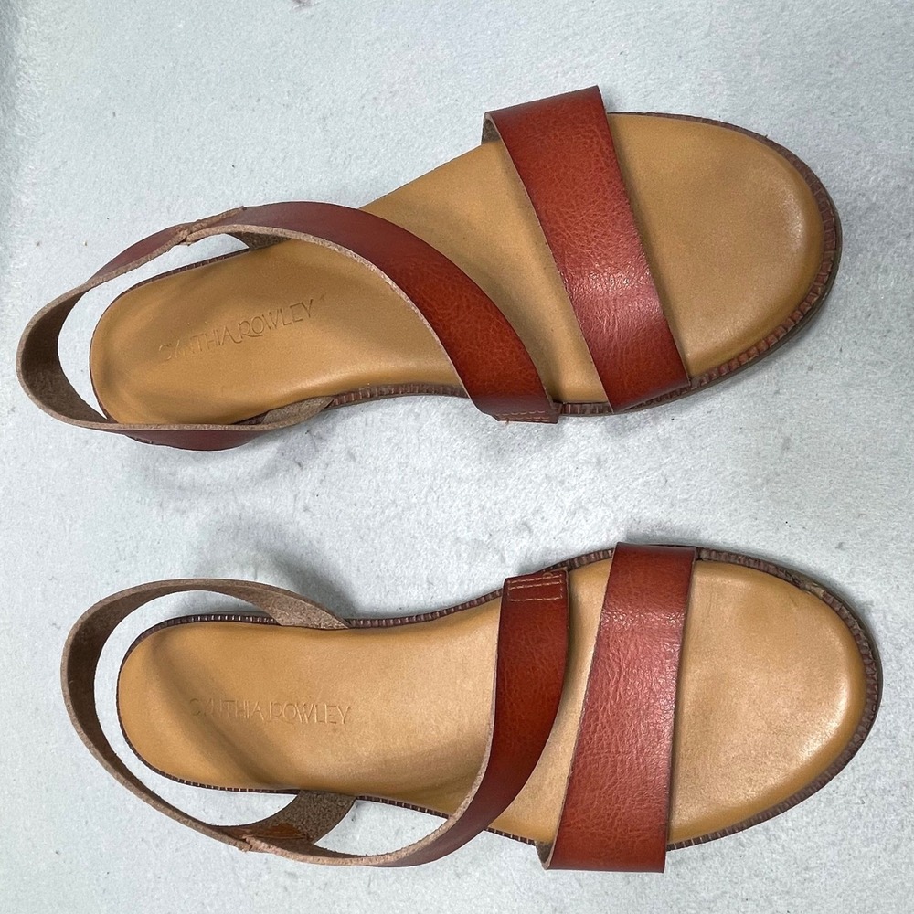 Cynthia Rowley Strappy Slingback Sandals Womens 6.5 Cognac Brown Leather - Picture 7 of 10